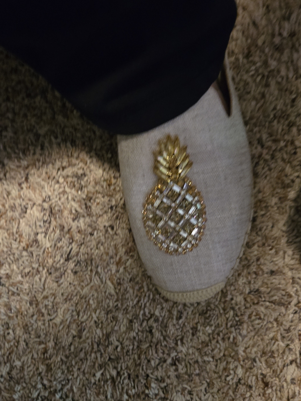 White House Black Market Beige Flats with Gold Pineapple Accent